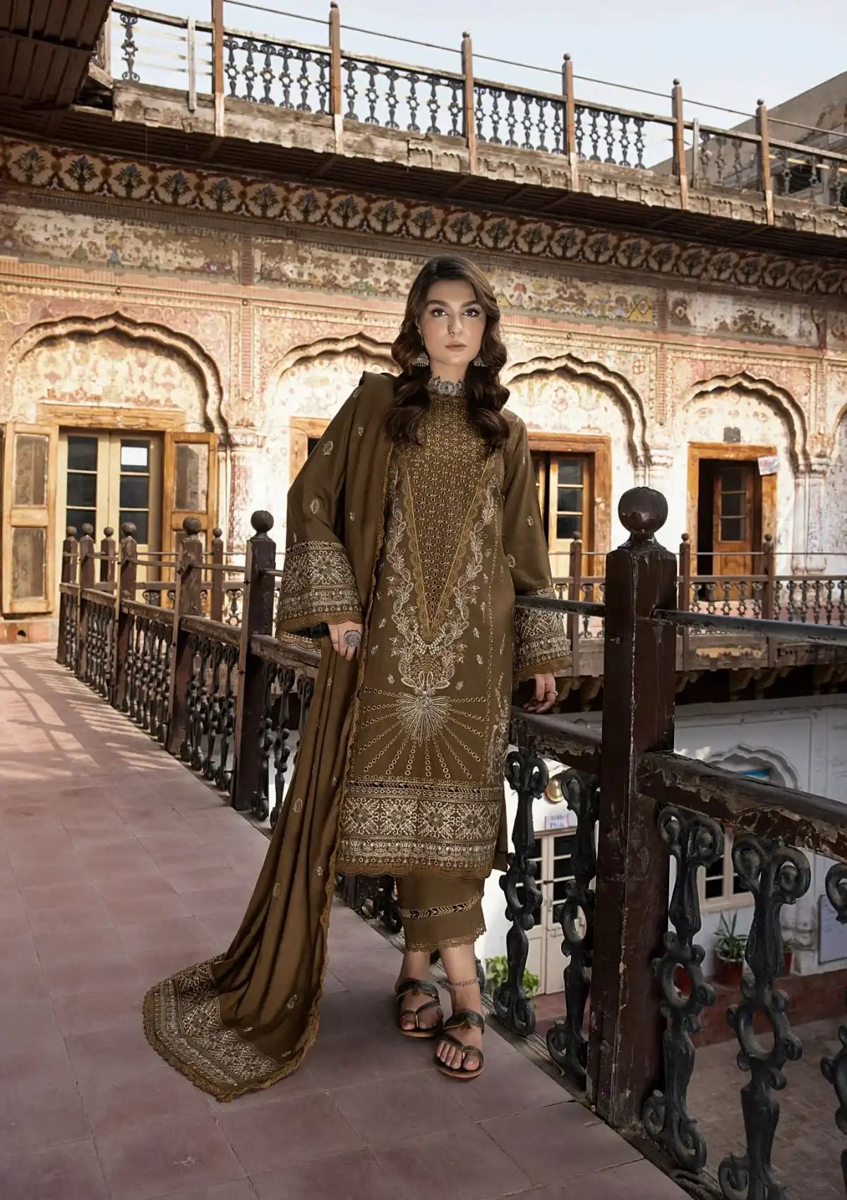 Humdum Vasl Emb Peach Leather'23 D-01 - Mohsin Saeed Fabrics