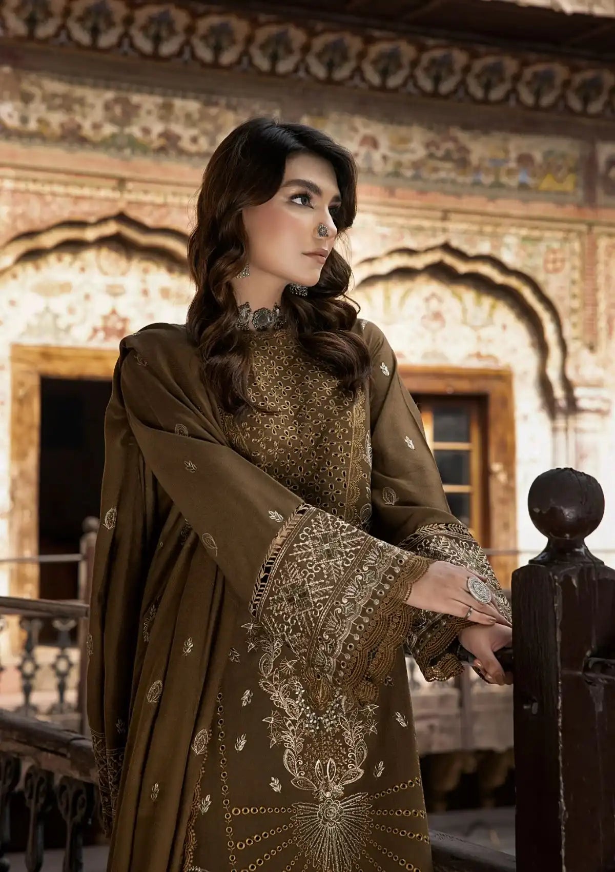 Humdum Vasl Emb Peach Leather'23 D-01 - Mohsin Saeed Fabrics
