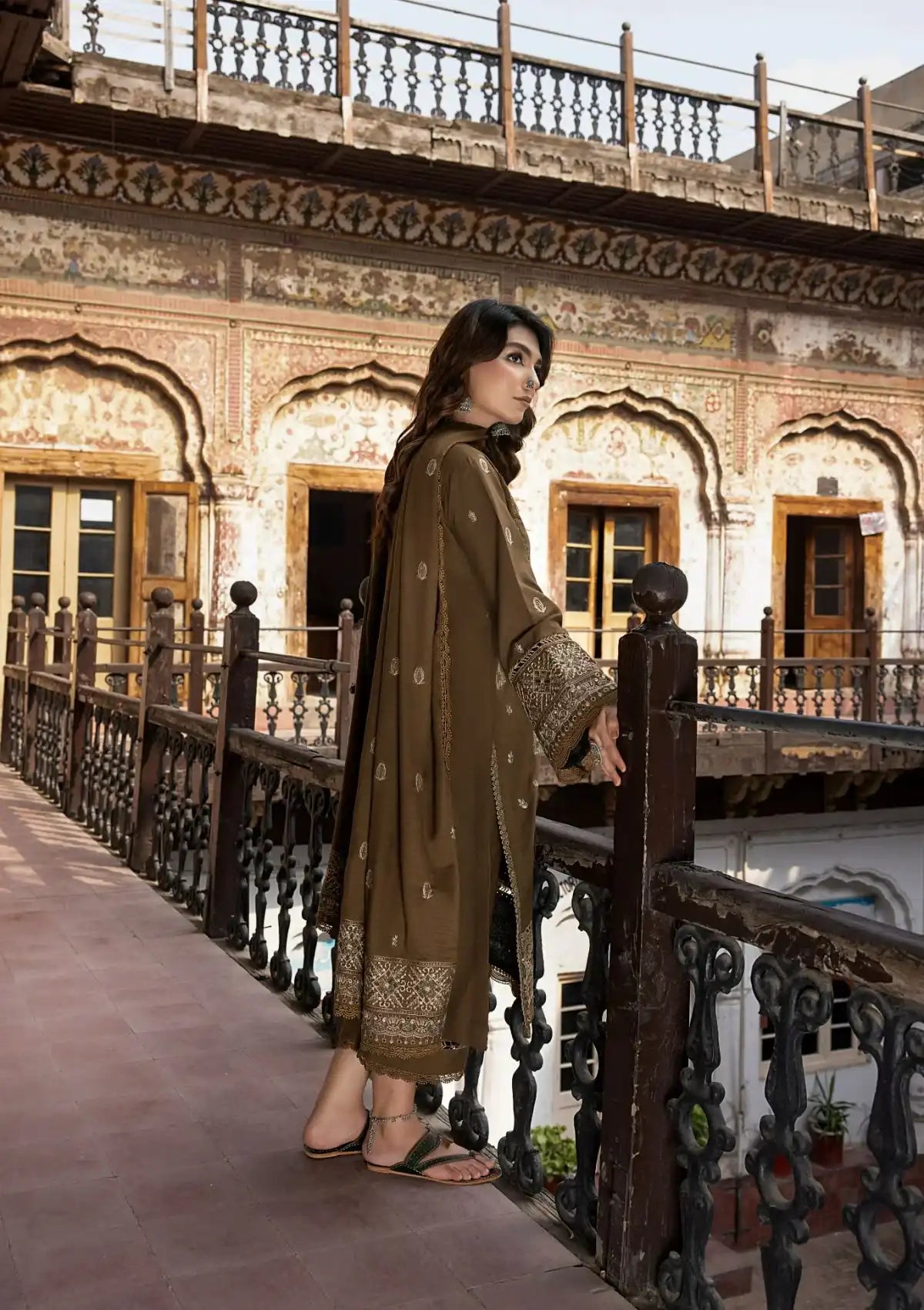 Humdum Vasl Emb Peach Leather'23 D-01 - Mohsin Saeed Fabrics