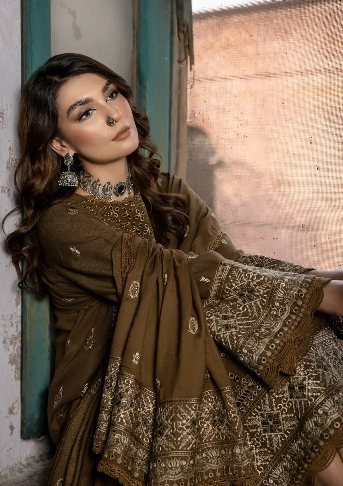 Humdum Vasl Emb Peach Leather'23 D-01 - Mohsin Saeed Fabrics