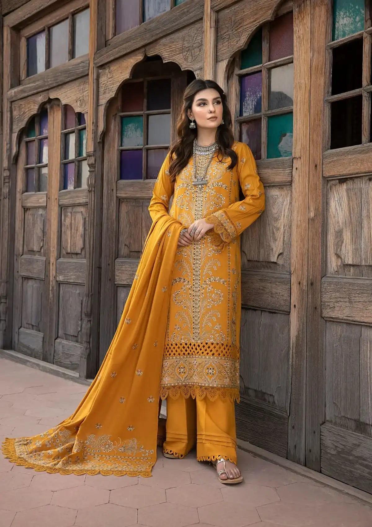 Humdum Vasl Emb Peach Leather'23 D-09 - Mohsin Saeed Fabrics