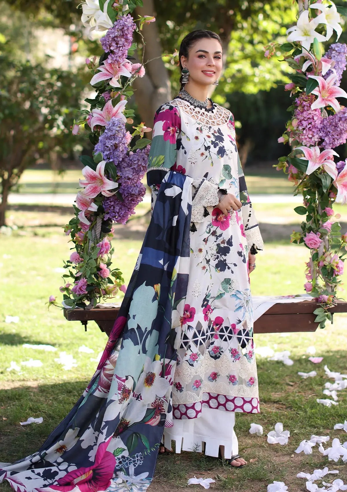 Elaf Print Chikankari Lawn'24 ECK-01A LOVELIGHT - Mohsin Saeed Fabrics