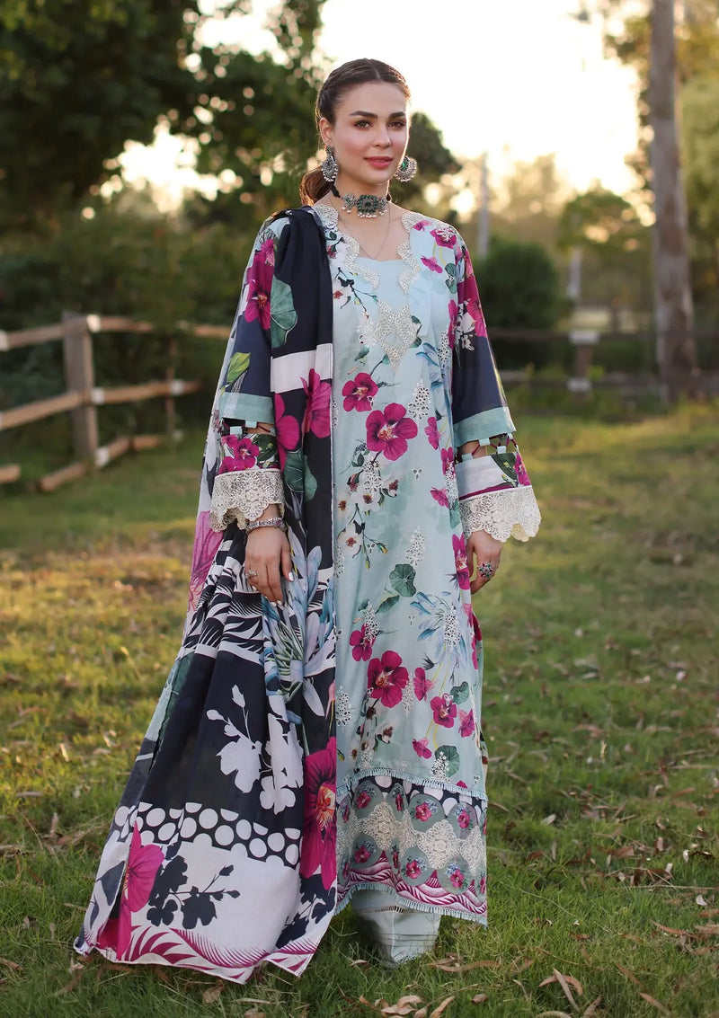 Elaf Print Chikankari Lawn'24 ECK-01B AQUABELLA