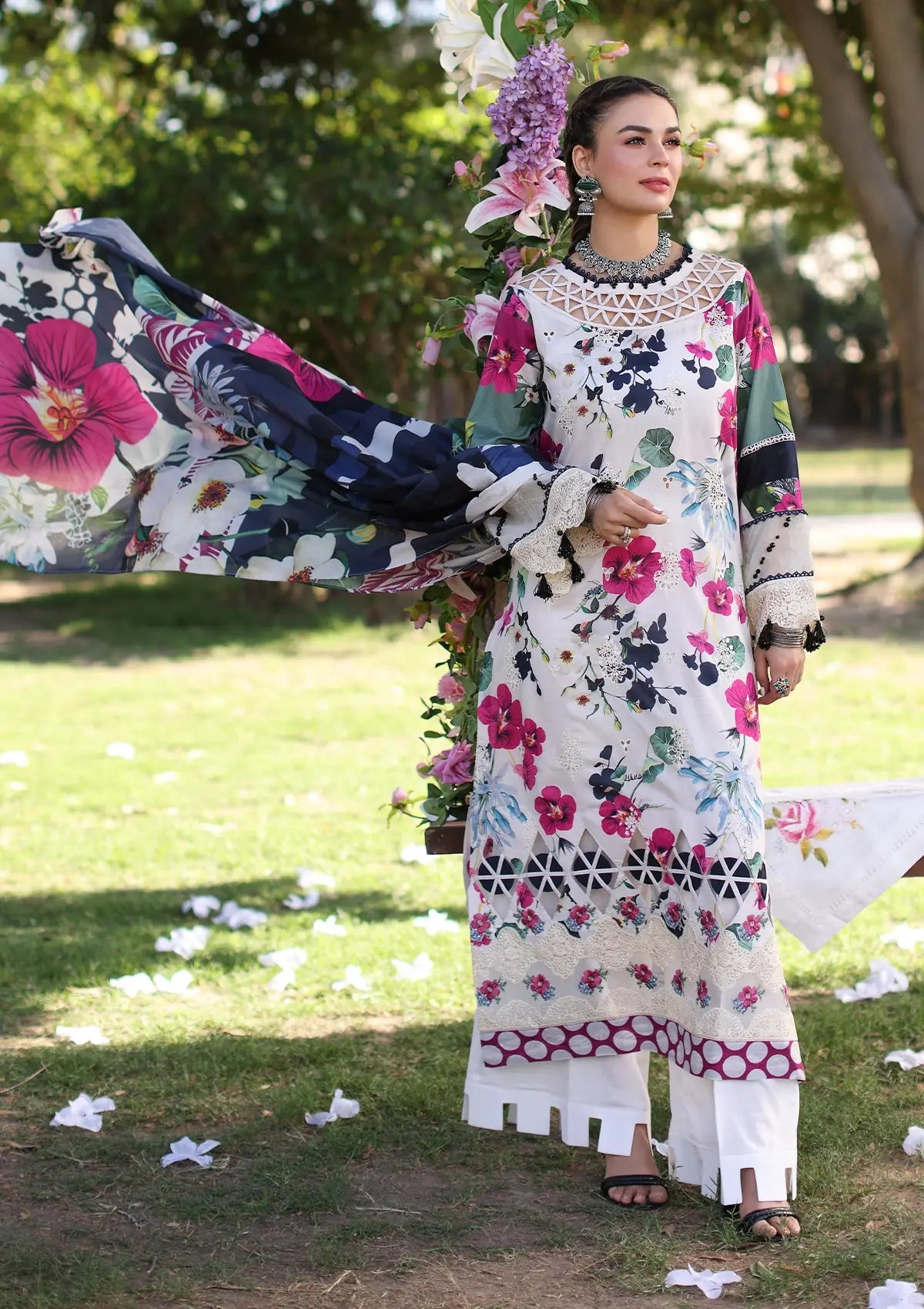 Elaf Print Chikankari Lawn'24 ECK-01A LOVELIGHT - Mohsin Saeed Fabrics