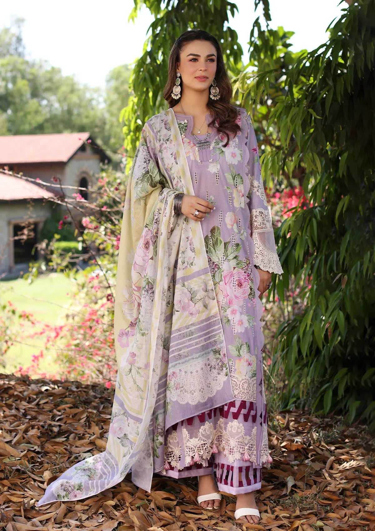 Elaf Print Chikankari Lawn'24 ECK-03A LILAC L’AMOUR - Mohsin Saeed Fabrics