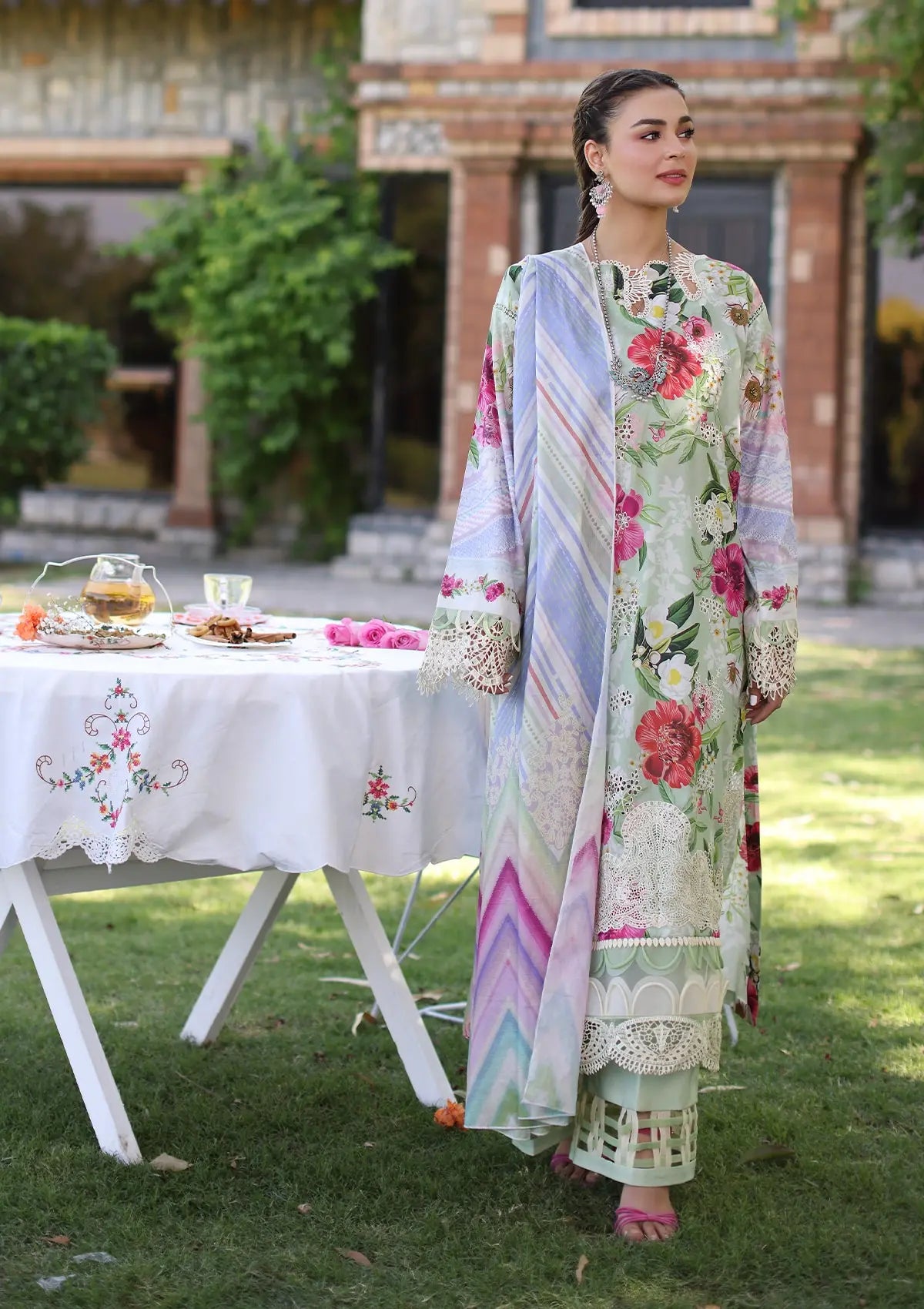 Elaf Print Chikankari Lawn'24 ECK-06B OASIS - Mohsin Saeed Fabrics