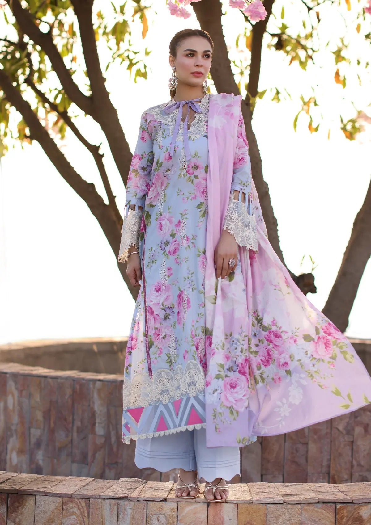 Elaf Print Chikankari Lawn'24 ECK-04A OCEAN BLOSSOMS - Mohsin Saeed Fabrics