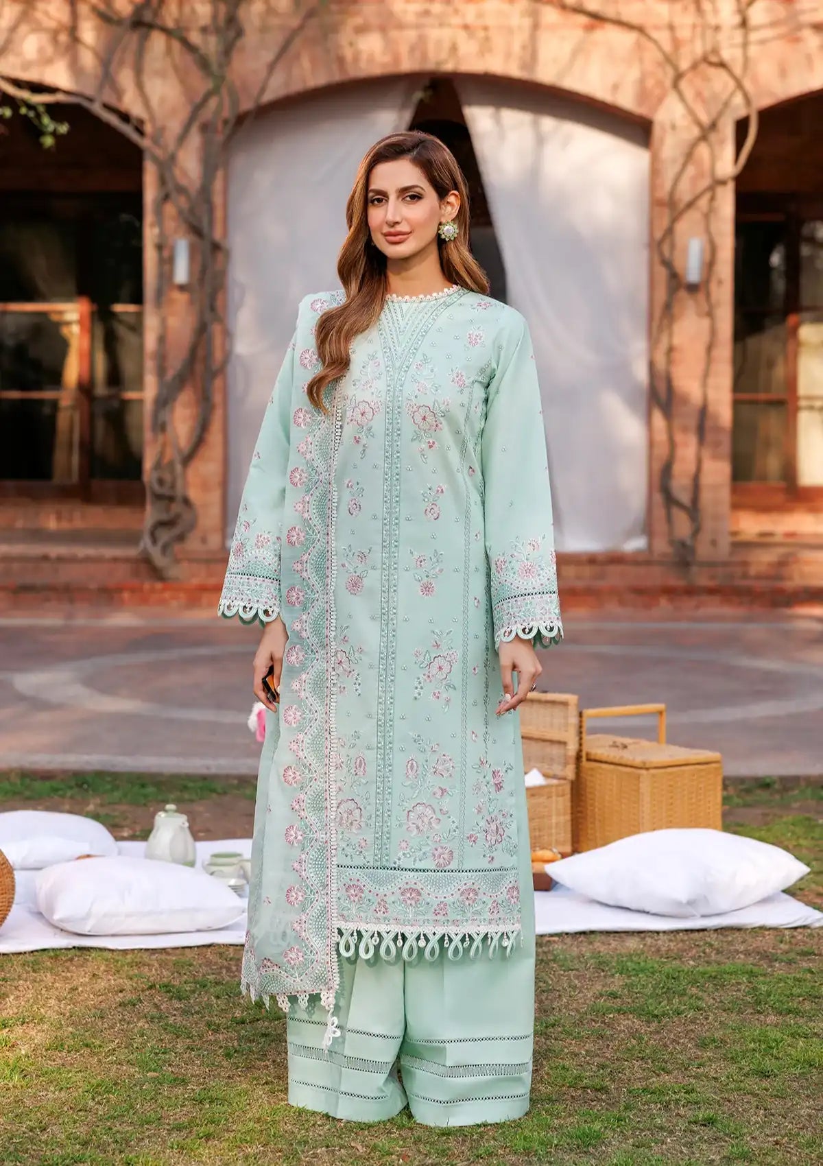 Farasha Kaavish Eid Festive Lawn'24 D-05 WHISPER MINT - Mohsin Saeed Fabrics