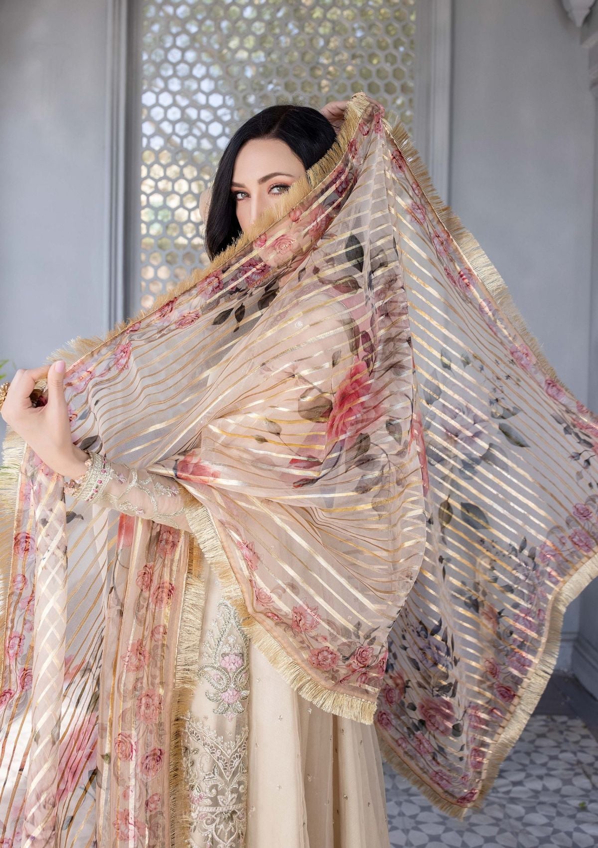 Meem Amor Orgenza Handwork'23 D-08 - Mohsin Saeed Fabrics