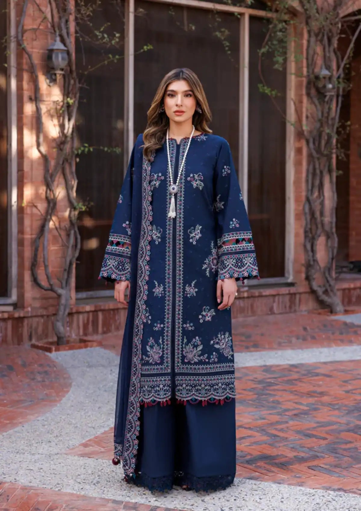 Farasha Kaavish Eid Festive Lawn'24 D-04 DEEP SAPPHIRE - Mohsin Saeed Fabrics