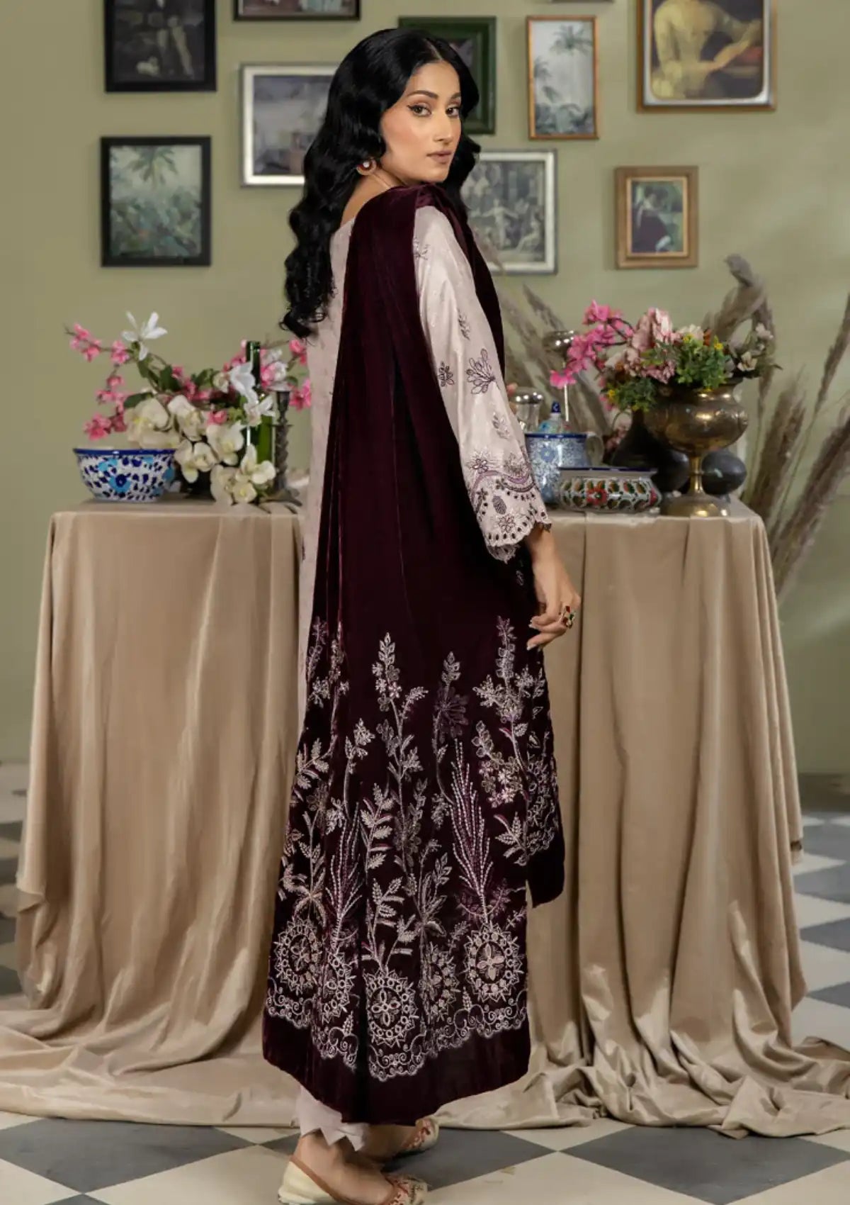Marjjan Velvet Shawl'24 MVD-22 PURPLE