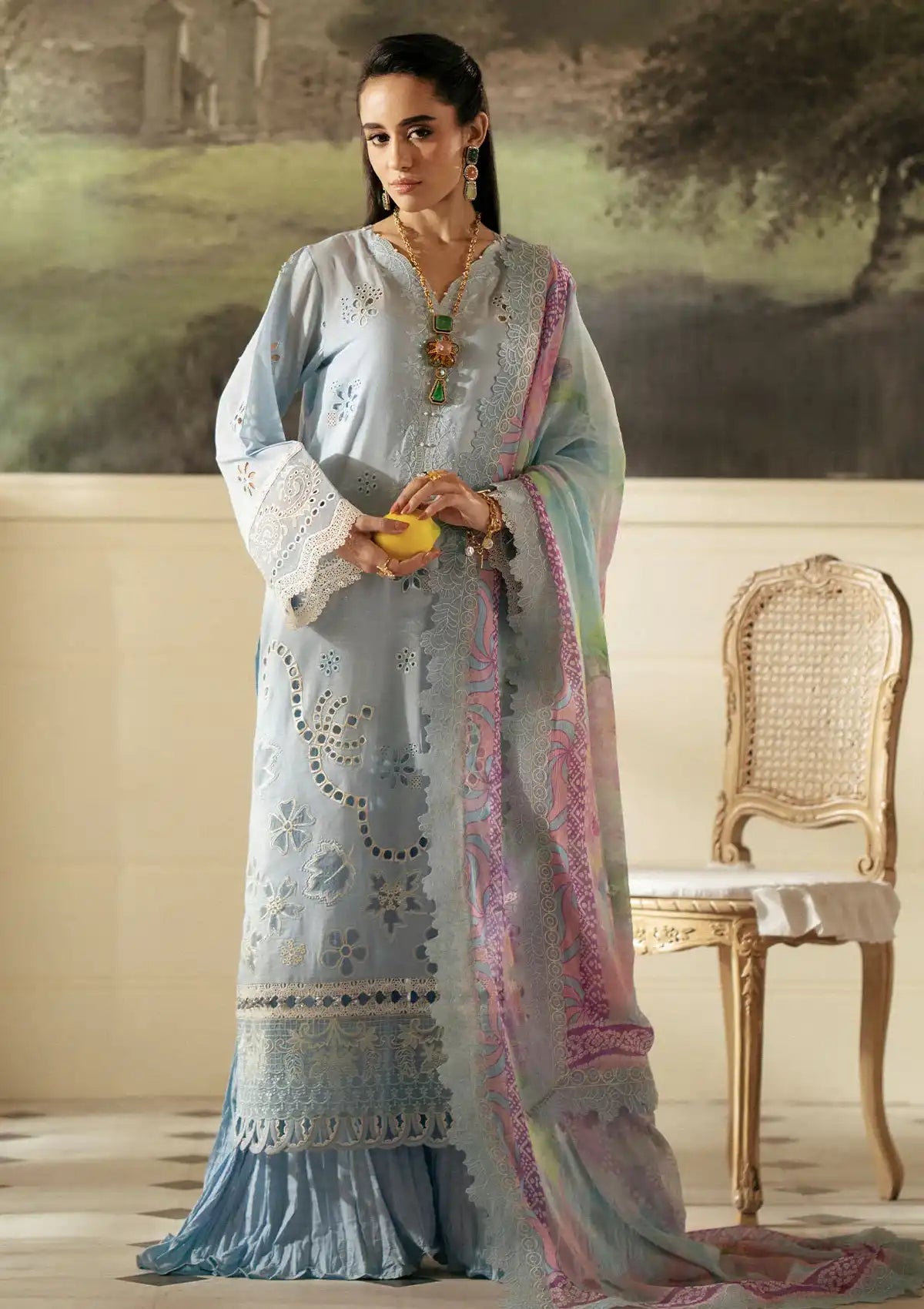 Nureh Maya Embroidered Lawn'24 NS-145 - Mohsin Saeed Fabrics