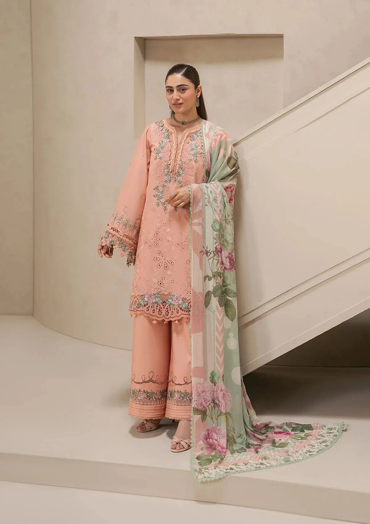 Elaf E-Craft Chikankari Lawn'26 EHC-3B DUSTROSE