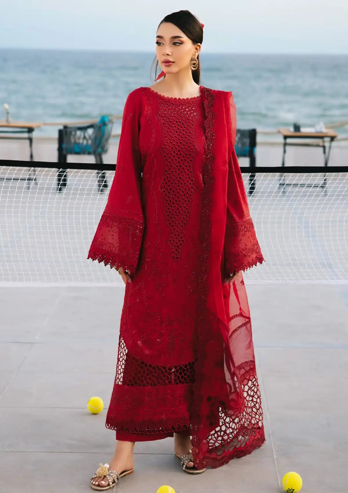 Nureh Eid Escape Luxury Lawn'24 NE-91 MIREILLE - Mohsin Saeed Fabrics