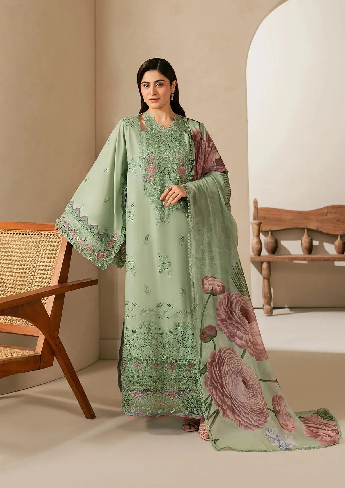 Elaf E-Craft Chikankari Lawn'26 EHC-4B ALOE