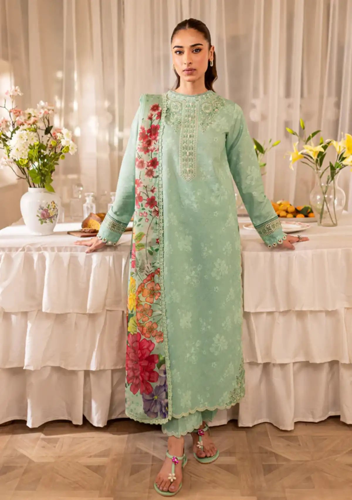 Farasha Seraya Emb Lawn'24 D-10 SAGE - Mohsin Saeed Fabrics