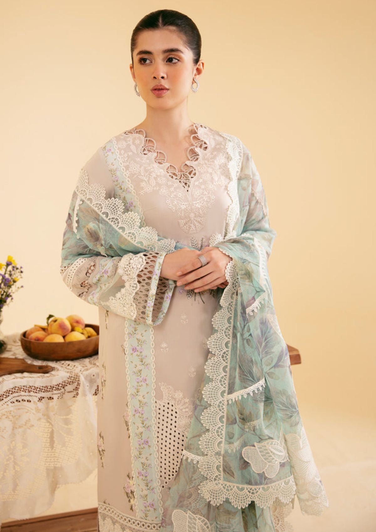 Qalamkar Qlinekari Luxury Lawn'24 SQ-13 AYSEL - Mohsin Saeed Fabrics