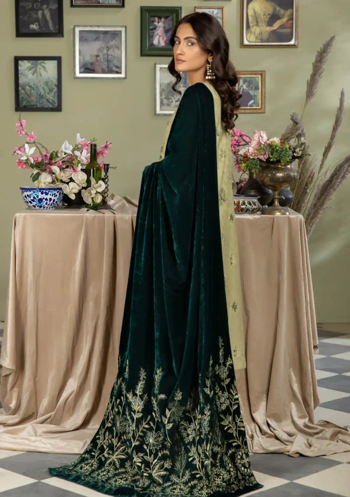 Marjjan Velvet Shawl'24 MVD-22 GREEN