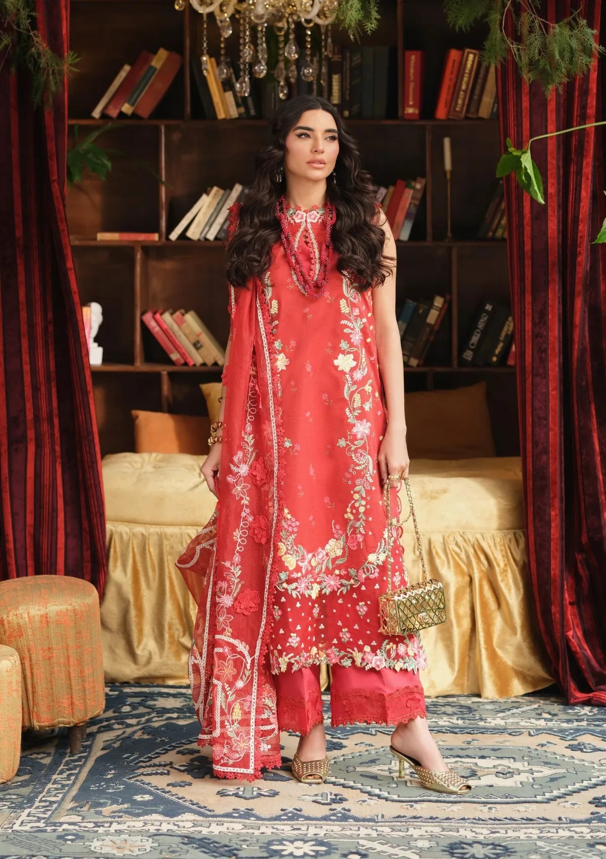 Maryam Hussain Luxury Lawn'26 D-04 Crimson