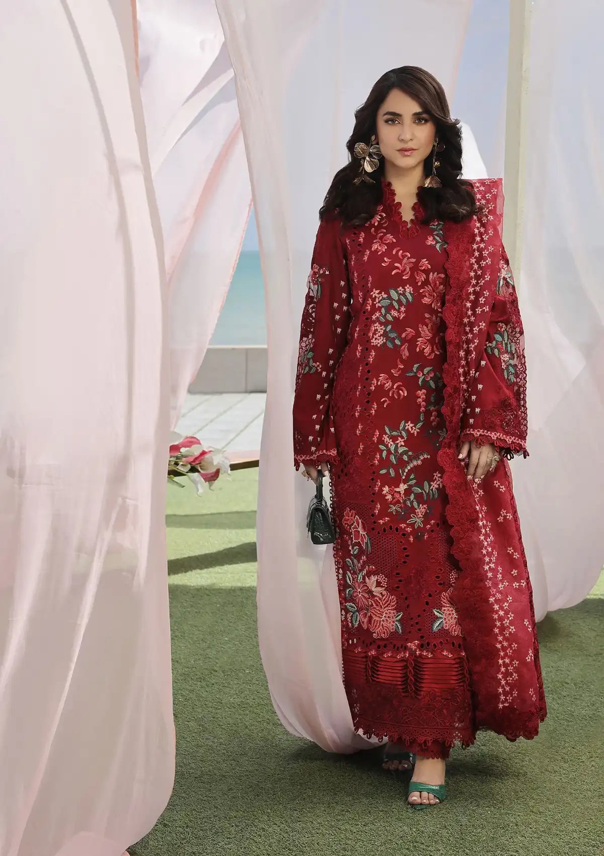 Maryam Hussain Luxury Lawn'24 D-06-CRIMSON - Mohsin Saeed Fabrics