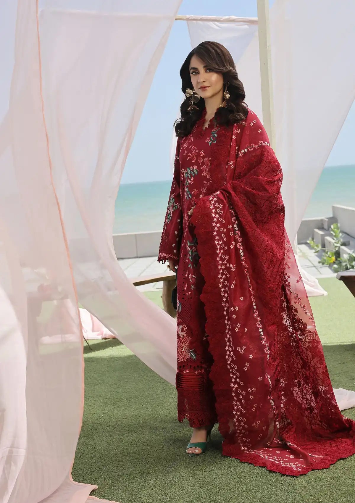 Maryam Hussain Luxury Lawn'24 D-06-CRIMSON - Mohsin Saeed Fabrics
