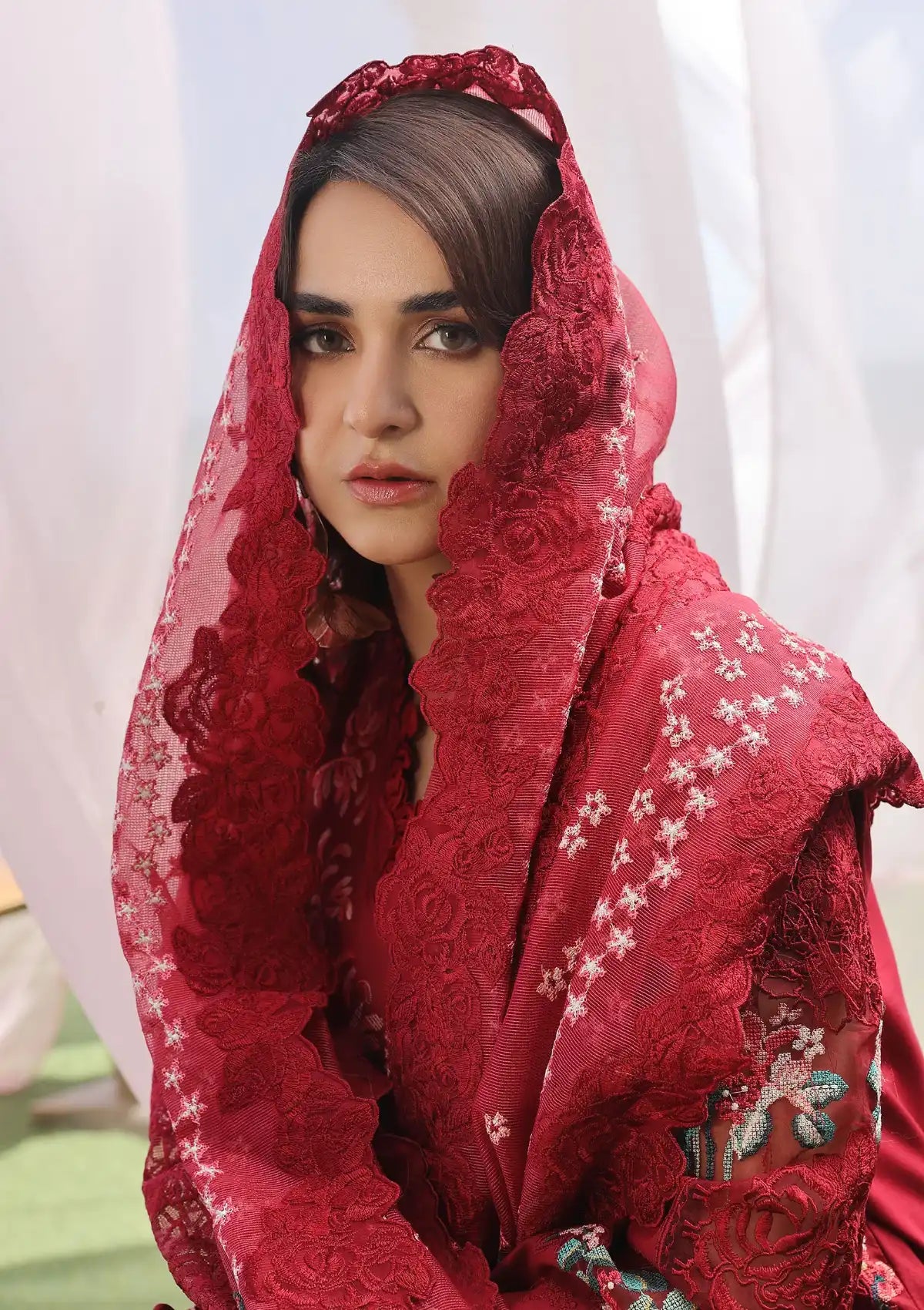 Maryam Hussain Luxury Lawn'24 D-06-CRIMSON - Mohsin Saeed Fabrics