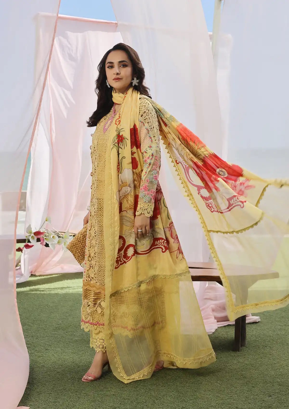 Maryam Hussain Luxury Lawn'24 D-07-TROPICA - Mohsin Saeed Fabrics