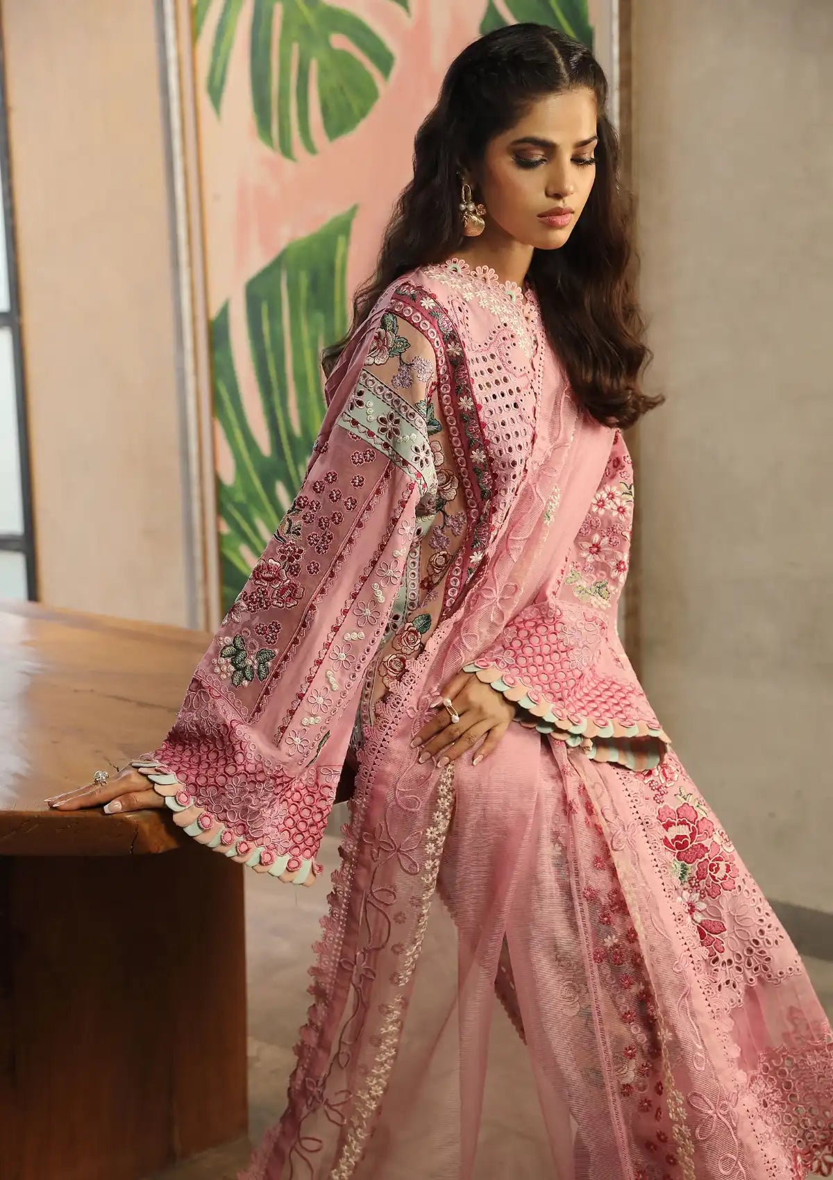 Maryam Hussain Luxury Lawn'24 D-10-CORAL - Mohsin Saeed Fabrics