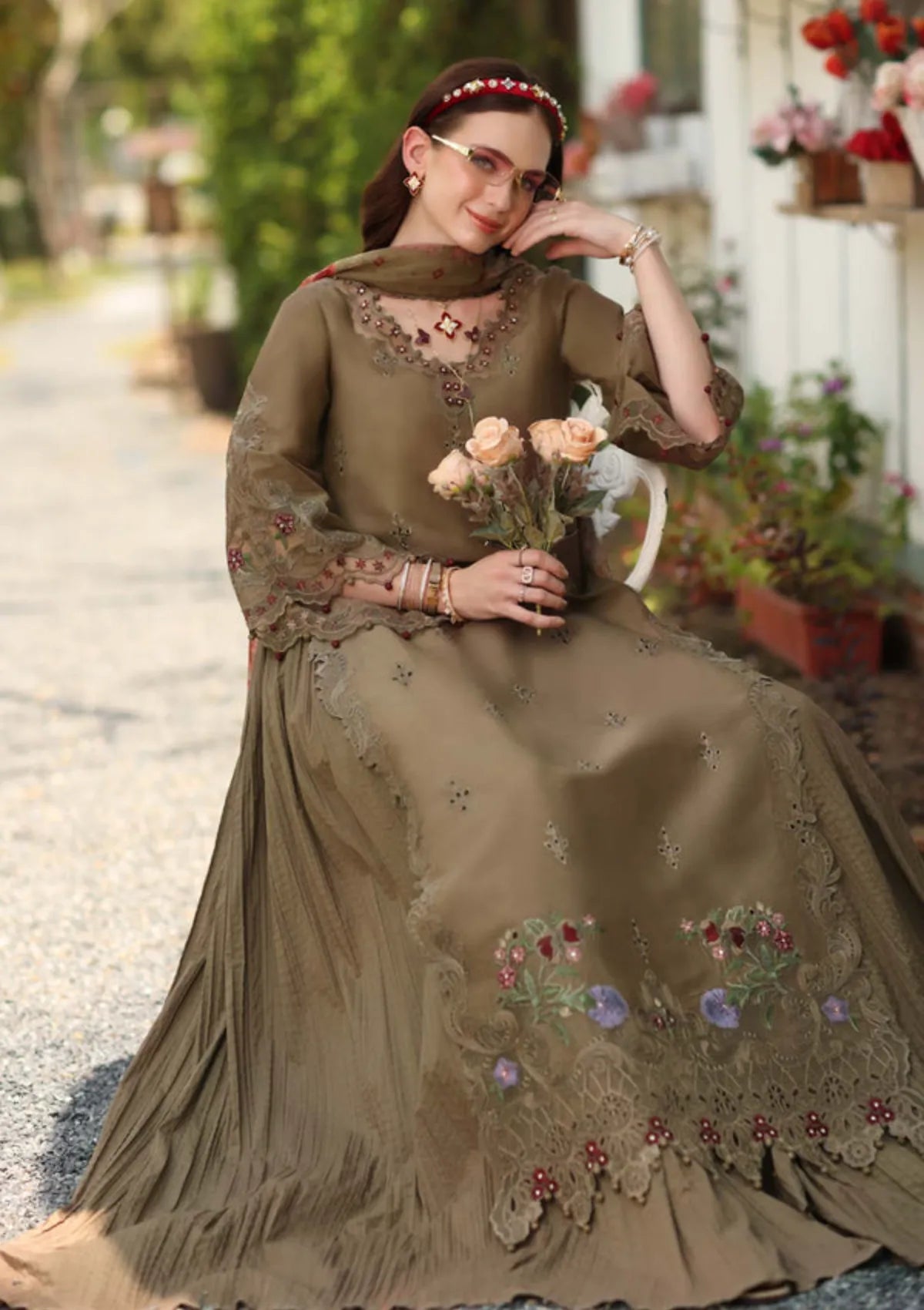 Noor By Saadia Asad Eid Luxury Printskhas'26 D-08 Mocha Sienna