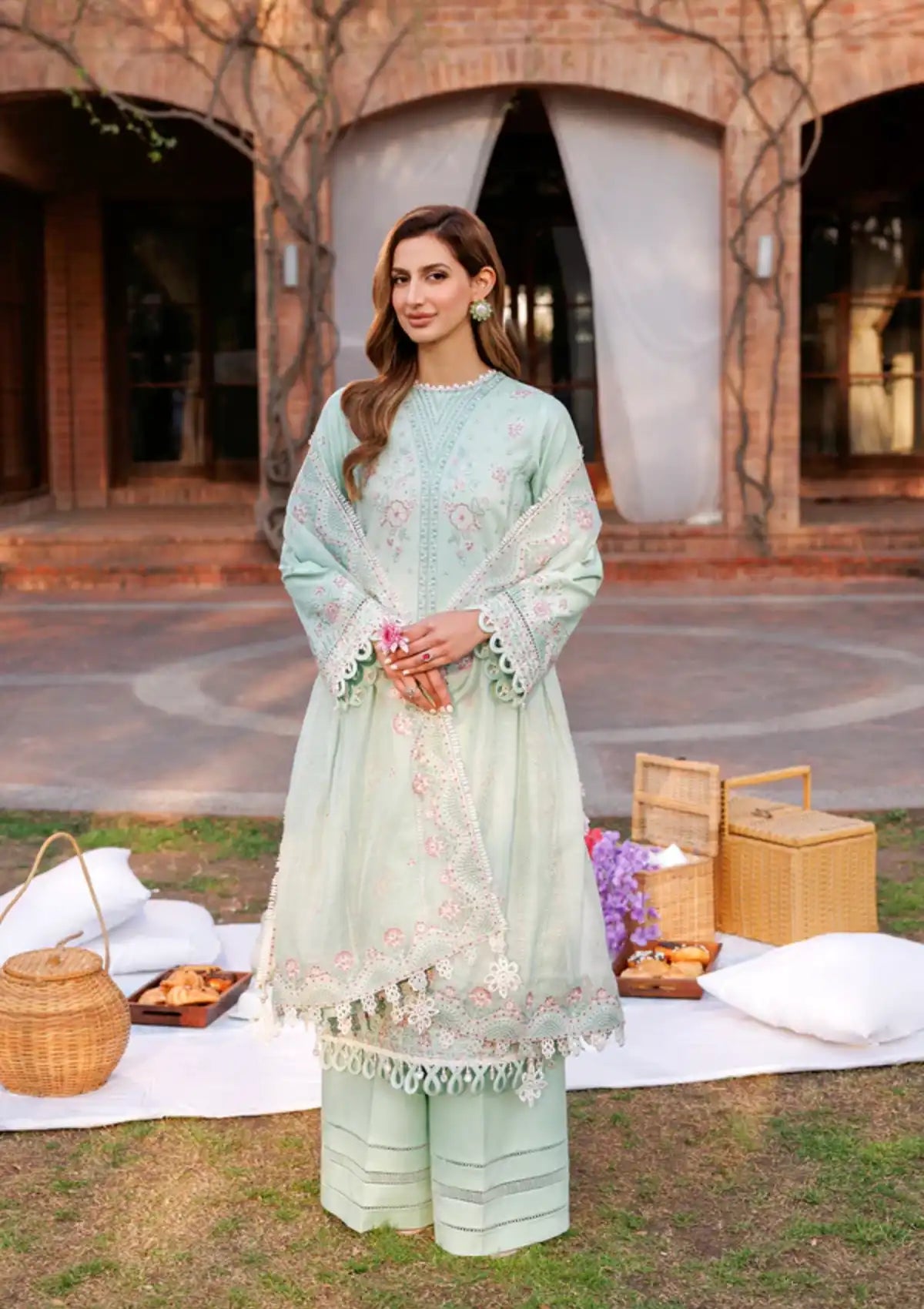 Farasha Kaavish Eid Festive Lawn'24 D-05 WHISPER MINT - Mohsin Saeed Fabrics