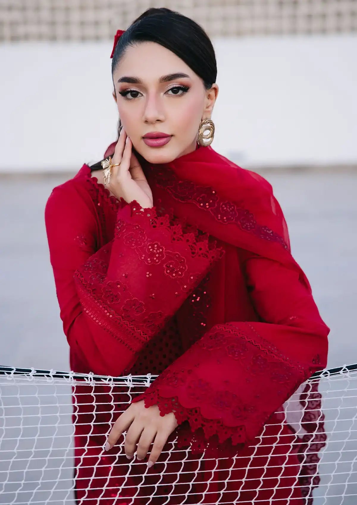 Nureh Eid Escape Luxury Lawn'24 NE-91 MIREILLE - Mohsin Saeed Fabrics