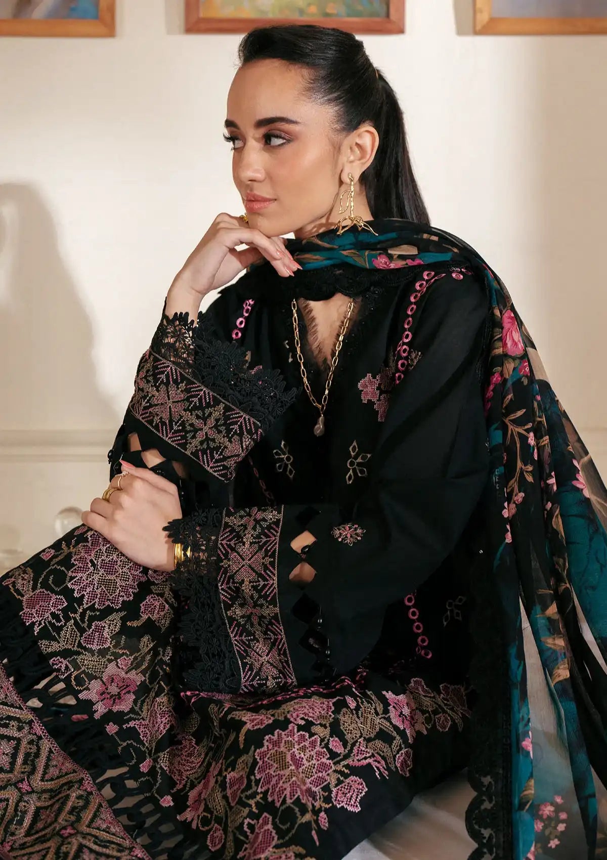 Nureh Maya Embroidered Lawn'24 NS-146 - Mohsin Saeed Fabrics