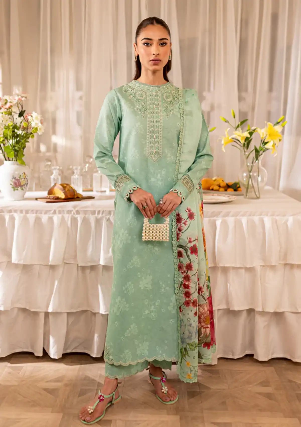 Farasha Seraya Emb Lawn'24 D-10 SAGE - Mohsin Saeed Fabrics