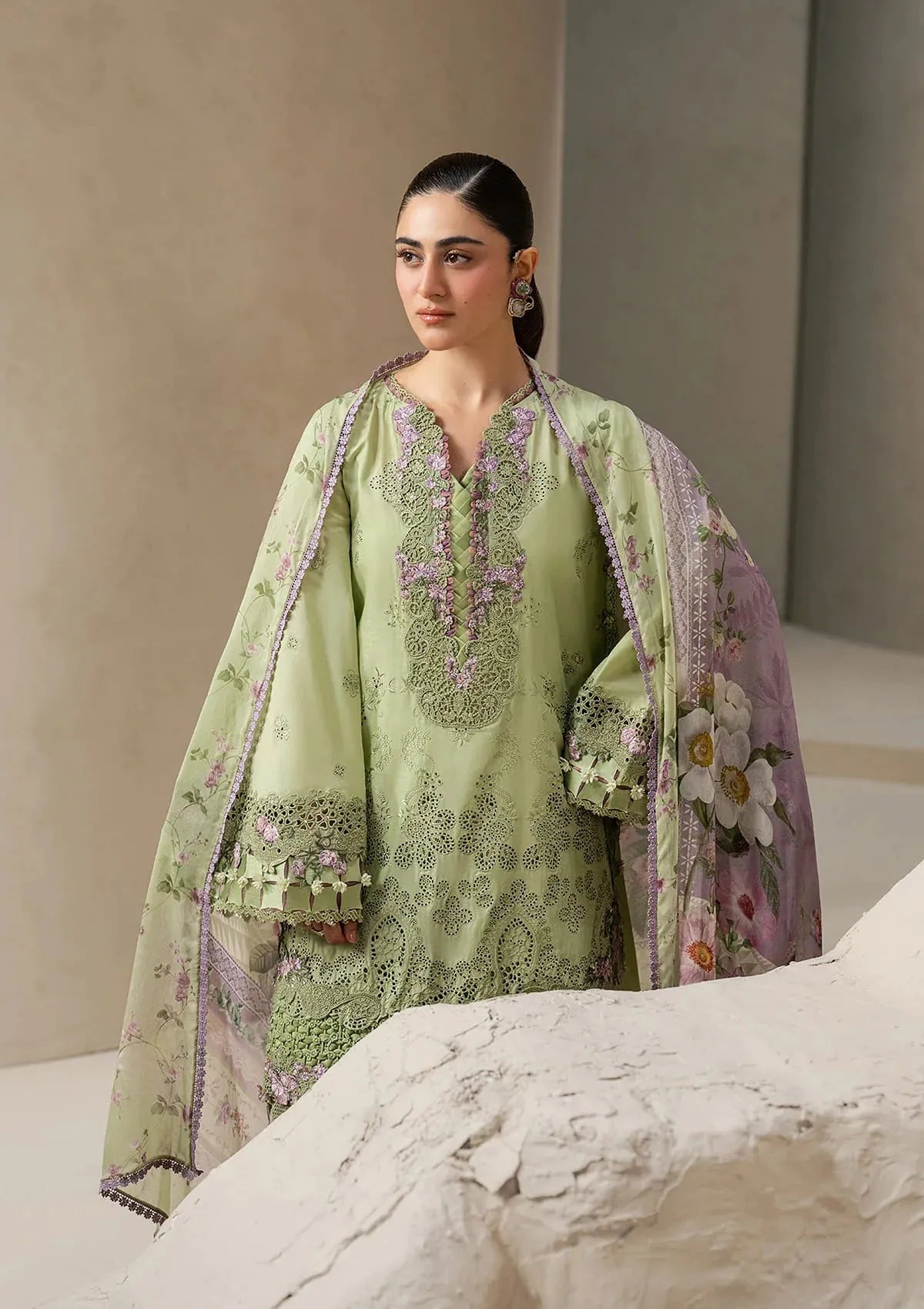 Elaf E-Craft Chikankari Lawn'26 EHC-6A BASIL