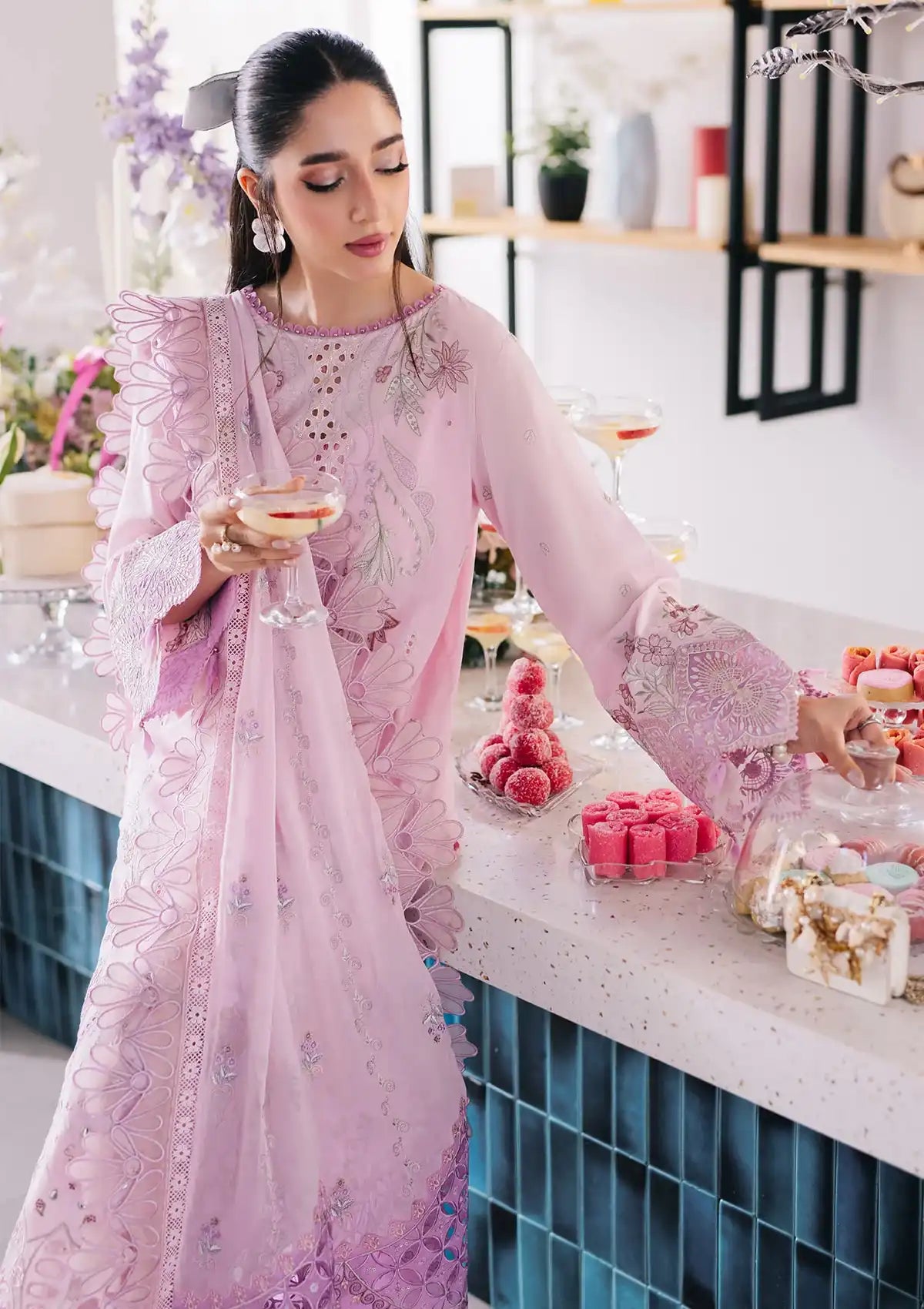 Nureh Eid Escape Luxury Lawn'24 NE-87 SPARKLE PINK - Mohsin Saeed Fabrics