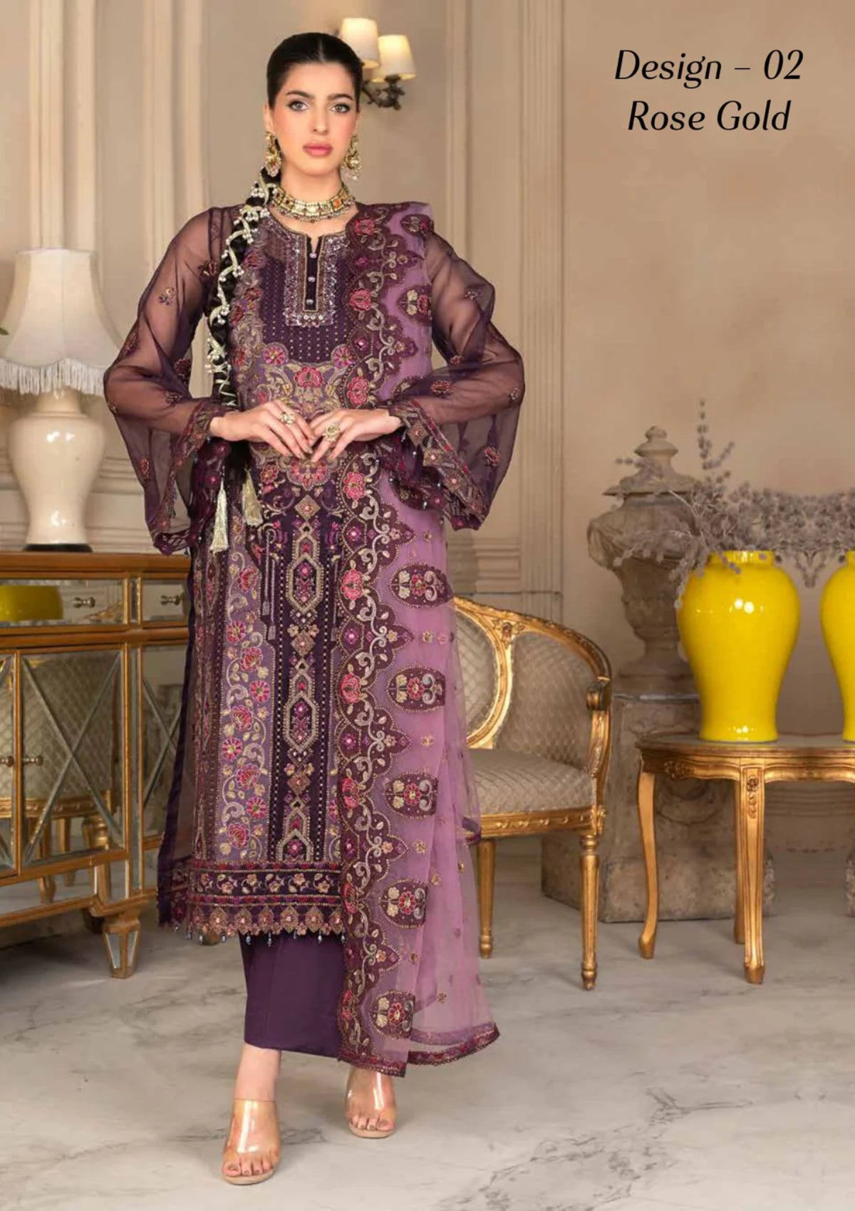 Janique JJ Embellish Luxury Formal'25 Vol-07'25 D-02 Rose Gold – Mohsin  Saeed Fabrics