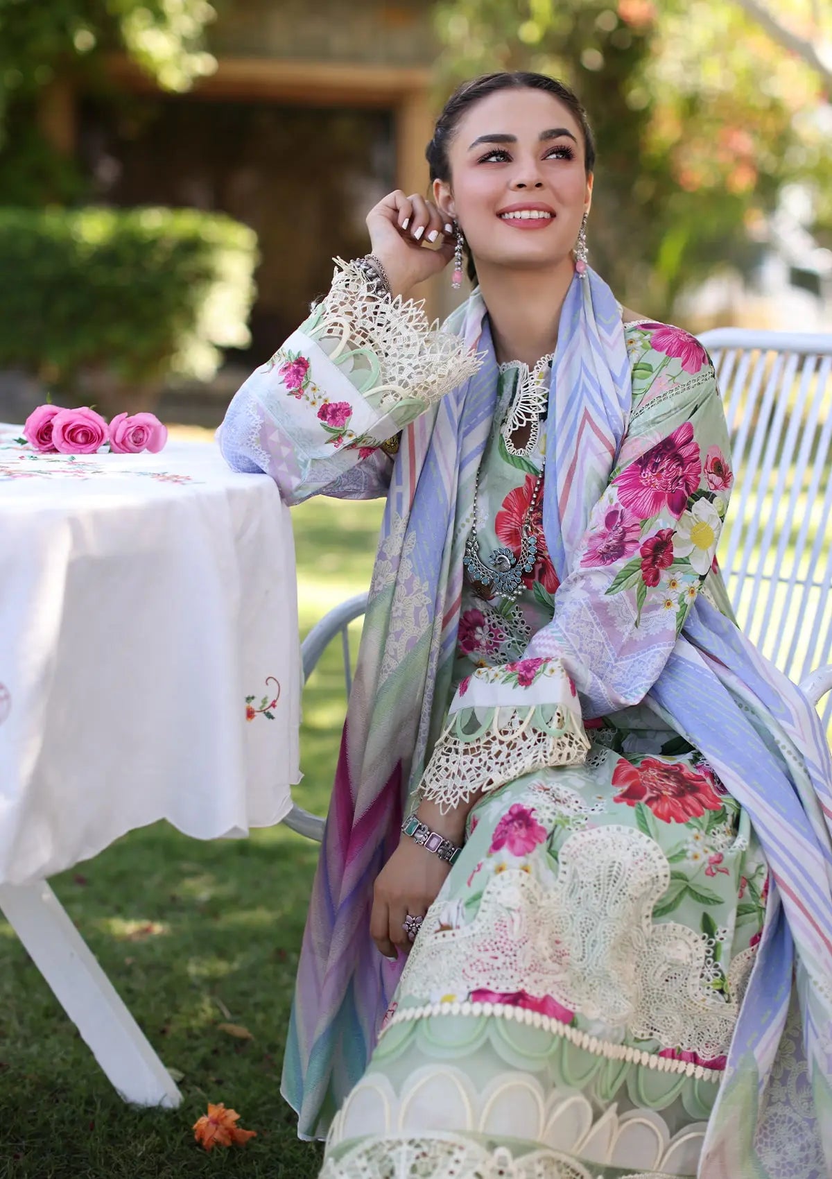 Elaf Print Chikankari Lawn'24 ECK-06B OASIS - Mohsin Saeed Fabrics