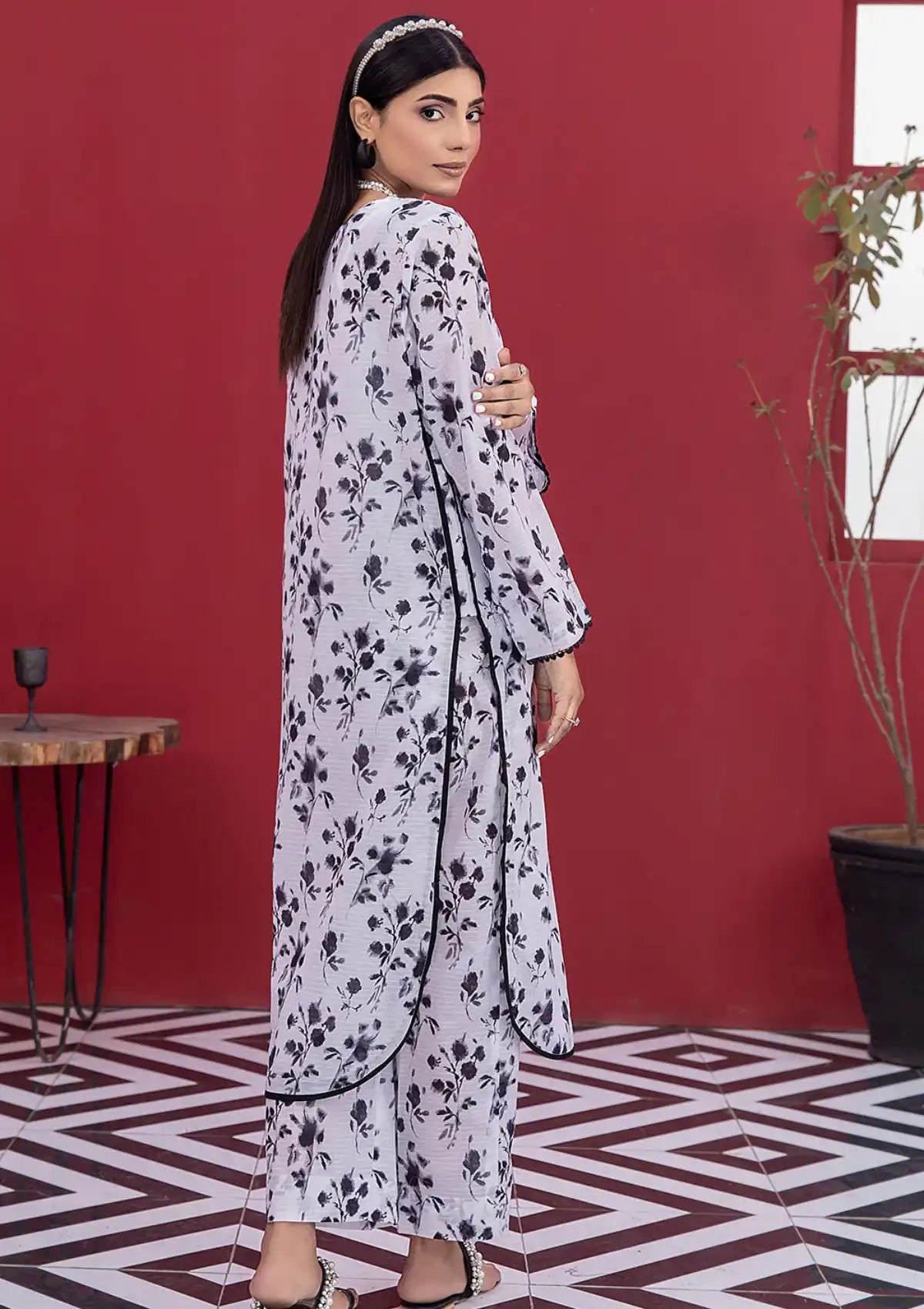 Safwa Summer Pret'24 2 Pcs P000387-WHITE & BLACK - Mohsin Saeed Fabrics