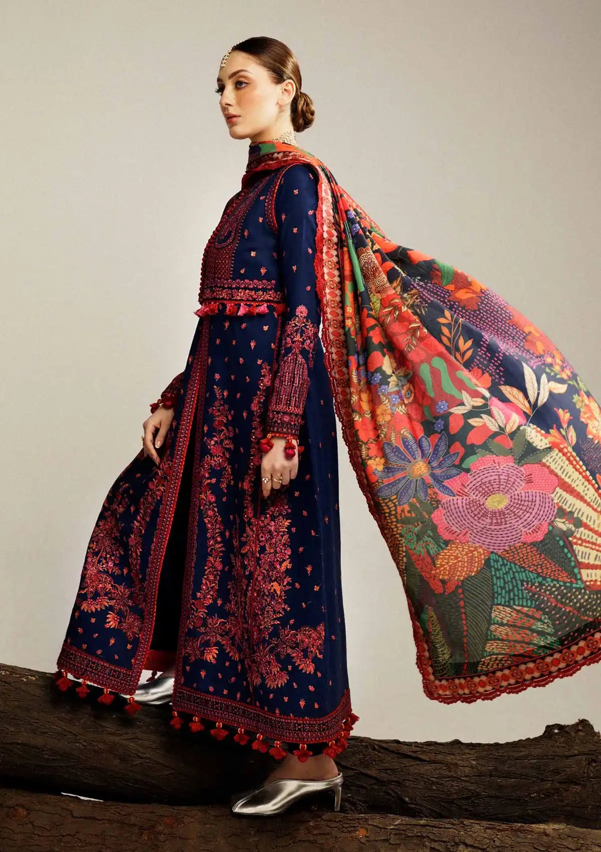 Hussain Rehar Winter Shawl Khaddar'23 Cerulean - Mohsin Saeed Fabrics