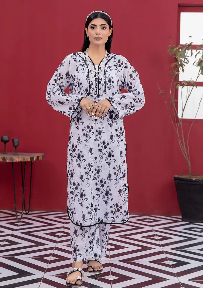 Safwa Summer Pret'24 2 Pcs P000387-WHITE & BLACK - Mohsin Saeed Fabrics