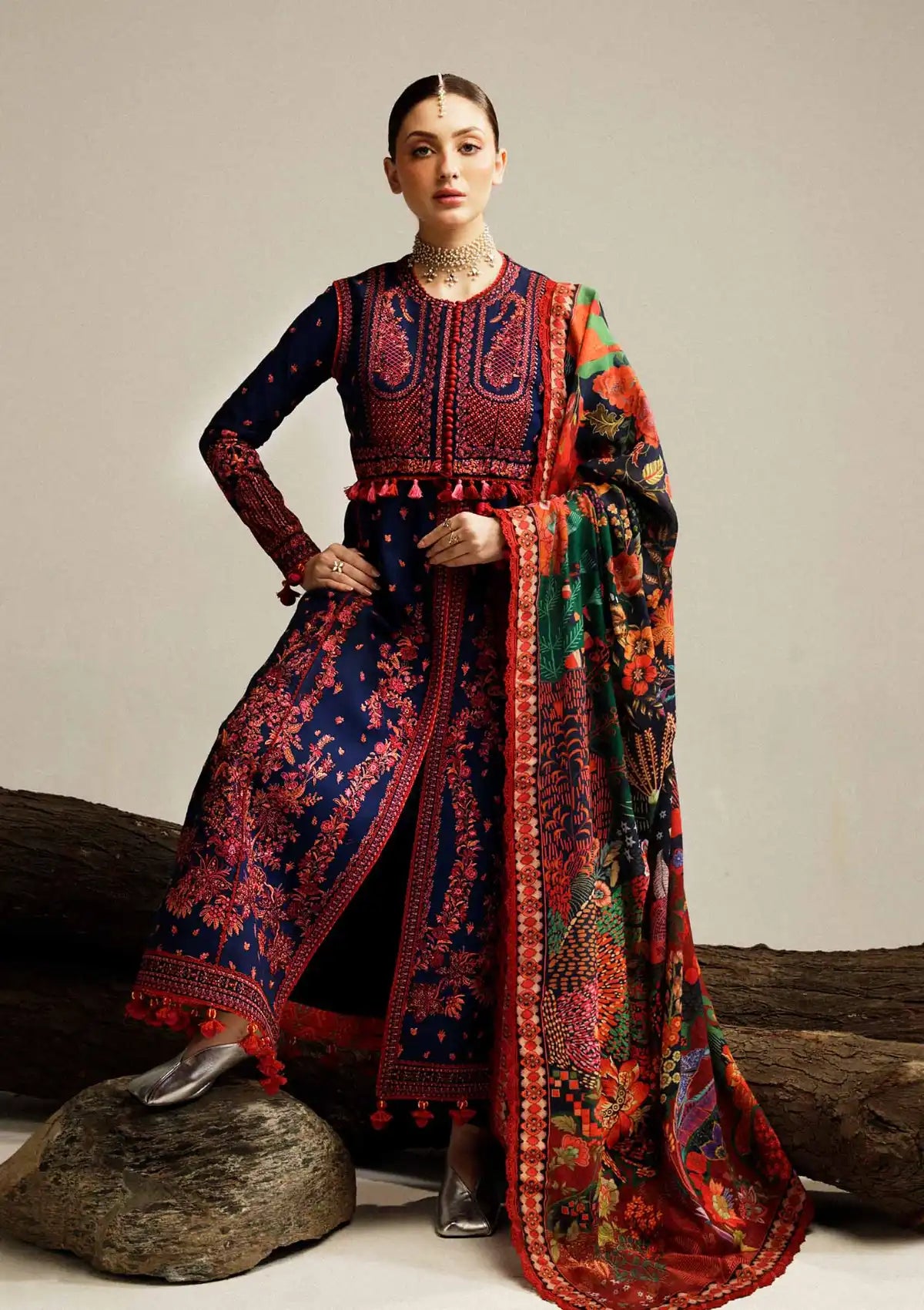 Hussain Rehar Winter Shawl Khaddar'23 Cerulean - Mohsin Saeed Fabrics