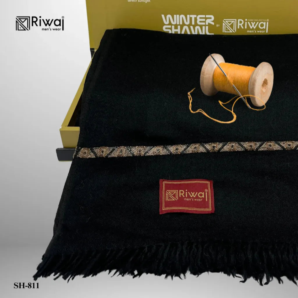 Hunza Wool Shawl By Riwaj SH-811 - Black