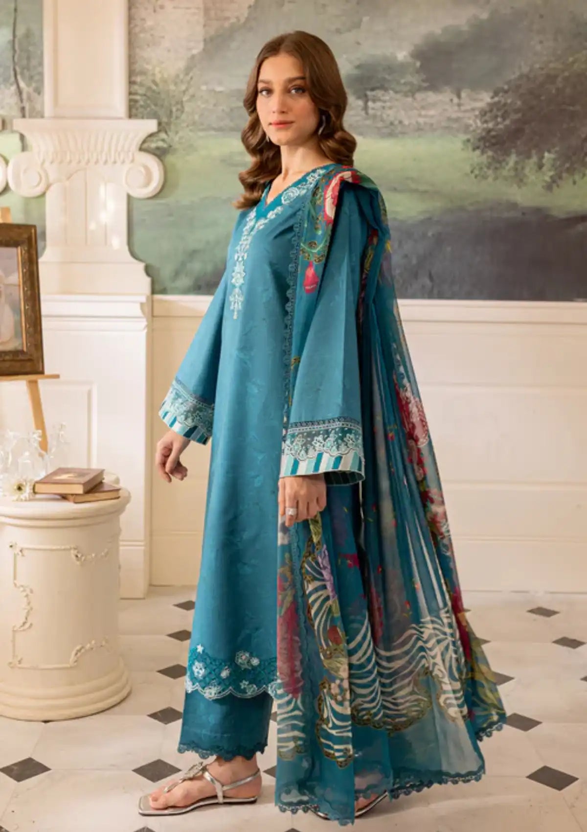 Farasha Seraya Emb Lawn'24 D-08 PERIWINKLE - Mohsin Saeed Fabrics