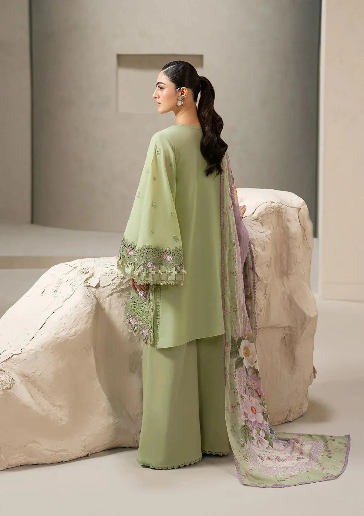 Elaf E-Craft Chikankari Lawn'26 EHC-6A BASIL