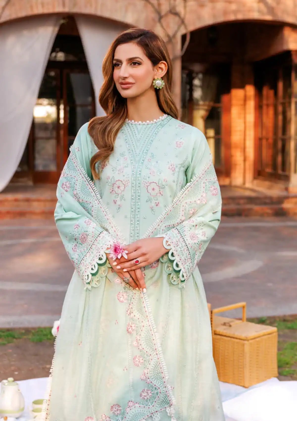 Farasha Kaavish Eid Festive Lawn'24 D-05 WHISPER MINT - Mohsin Saeed Fabrics