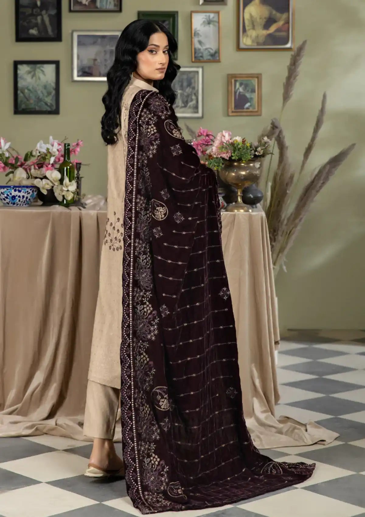 Marjjan Velvet Shawl'24 MVD-21 PURPLE