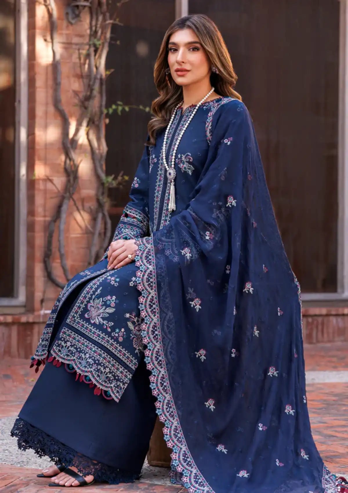 Farasha Kaavish Eid Festive Lawn'24 D-04 DEEP SAPPHIRE - Mohsin Saeed Fabrics