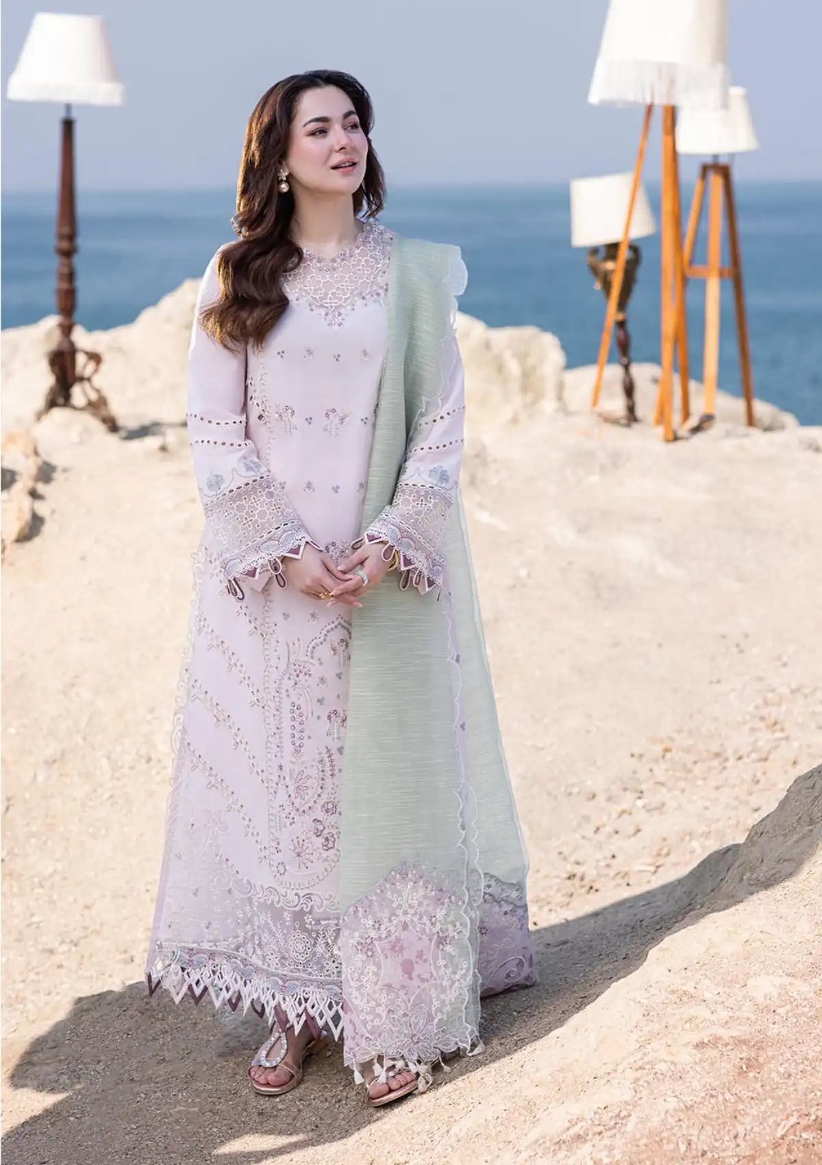 Qalamkar Sahil Kinare Luxury Lawn'24 FP-08 Nia - Mohsin Saeed Fabrics