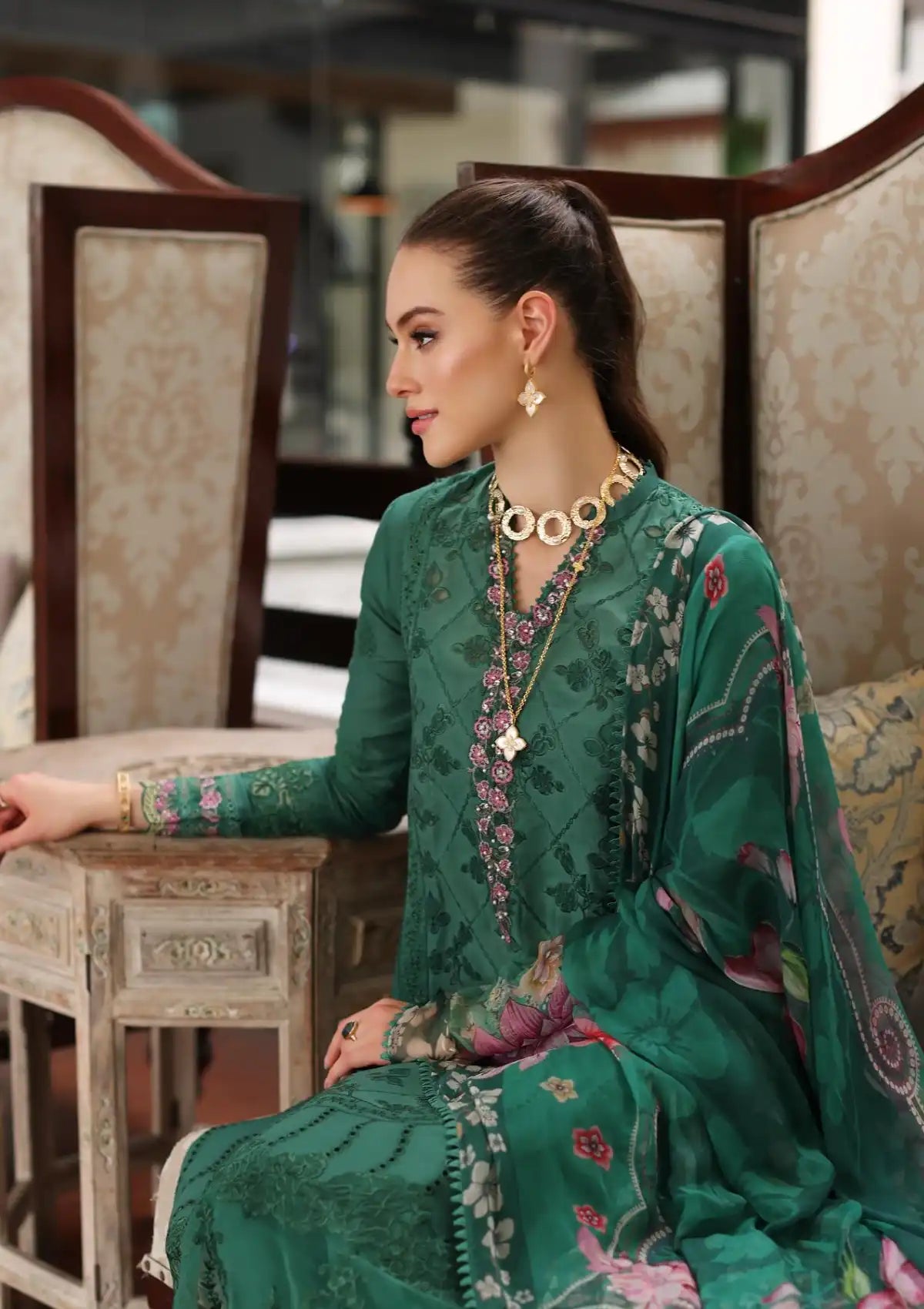 Noor Luxury Chikankari Lawn'24 D-04A - Mohsin Saeed Fabrics