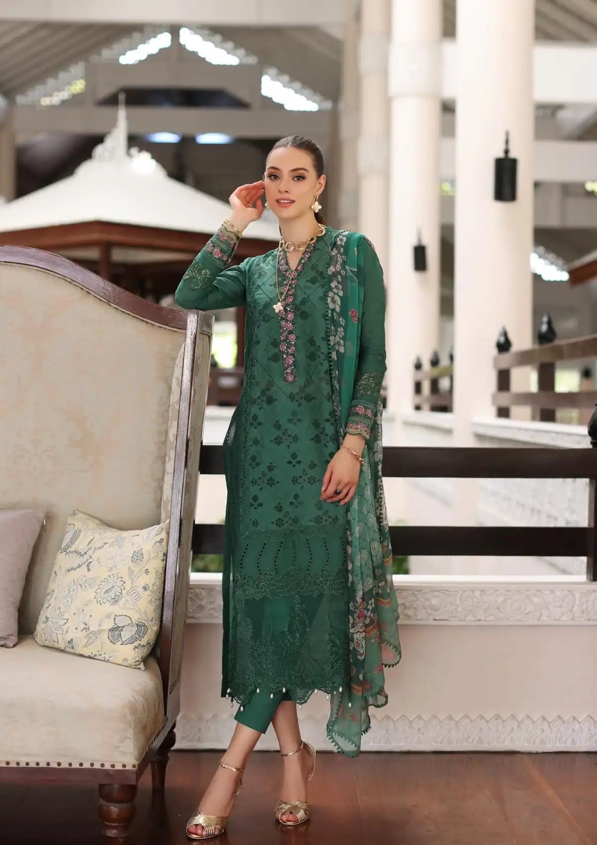 Noor Luxury Chikankari Lawn'24 D-04A - Mohsin Saeed Fabrics